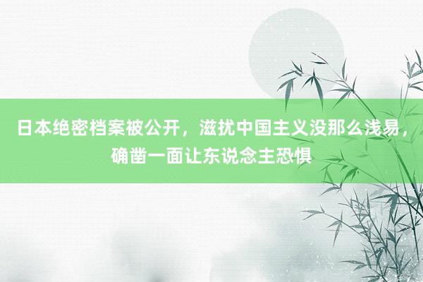 日本绝密档案被公开，滋扰中国主义没那么浅易，确凿一面让东说念主恐惧